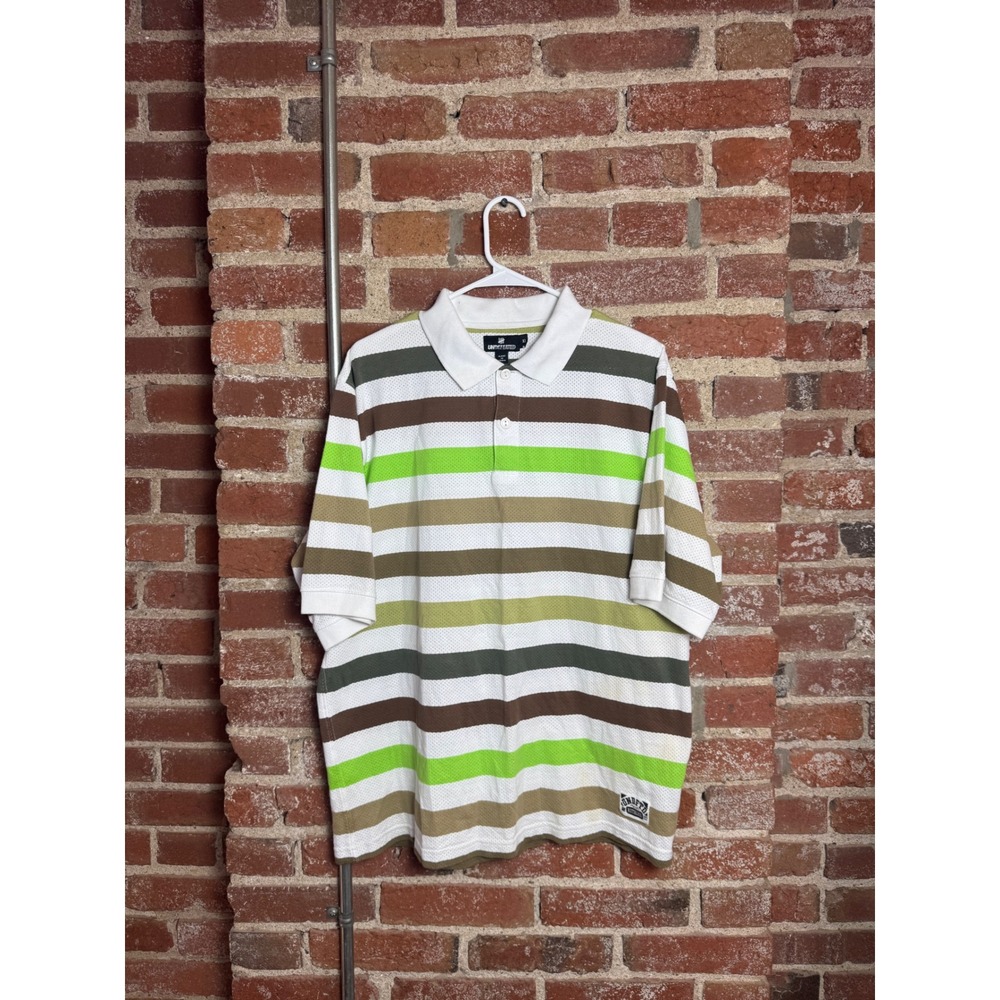 Undefeated Mens XL Striped Mesh Polo Shirt Lime Green Brown 07 Streetwear